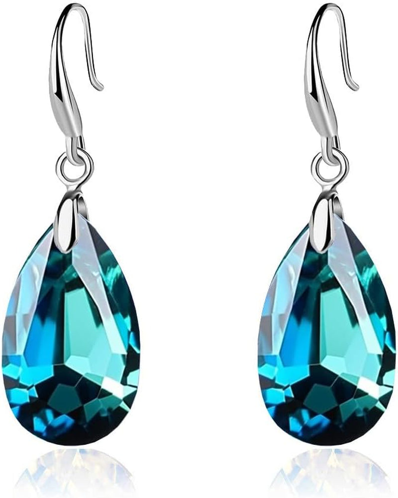 Austrian Crystal Teardrop Dangle Hook Earrings for Women – 14K Gold Plated, Hypoallergenic Jewelry