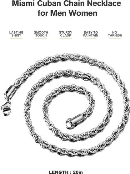 Gold Rope Chain Necklace for Men &amp; Women – 18K Gold Plated Stainless Steel, 2.5mm, 3mm &amp; 4mm