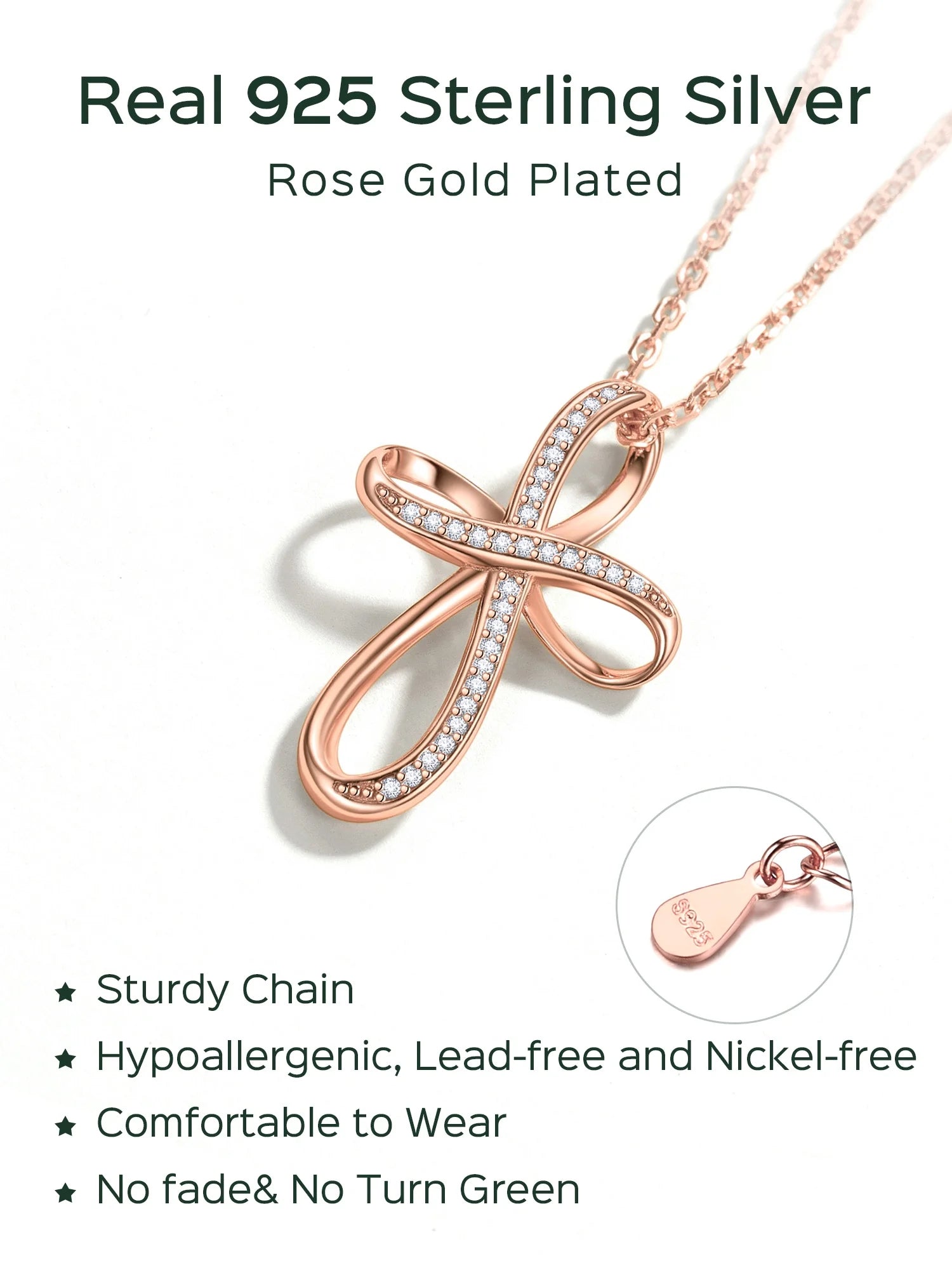 925 Sterling Silver Cross &amp; Infinity Necklace for Women – CZ Pendant Gift for Girlfriend or Mom