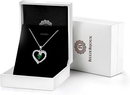 925 Sterling Silver Heart Birthstone Necklace – Elegant Jewelry Gift for Women, Wife, Mom | Birthday &amp; Anniversary Gift