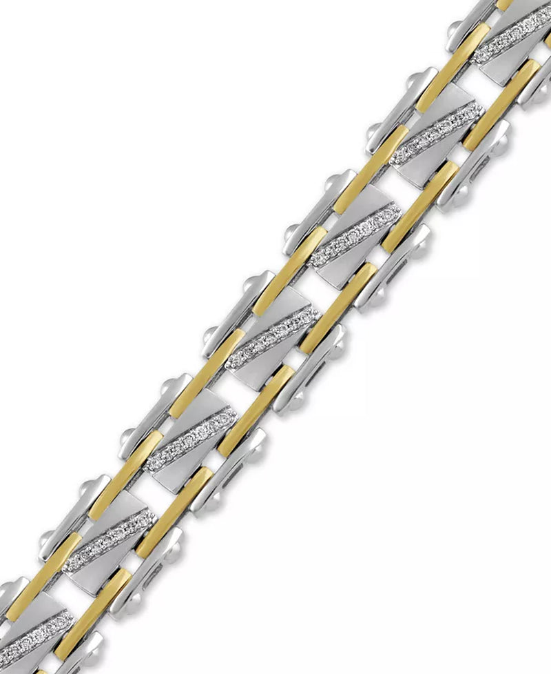 Men’s Diamond Bracelet – 1 Ct. T.W., Sterling Silver with 18K Gold-Plated Accents