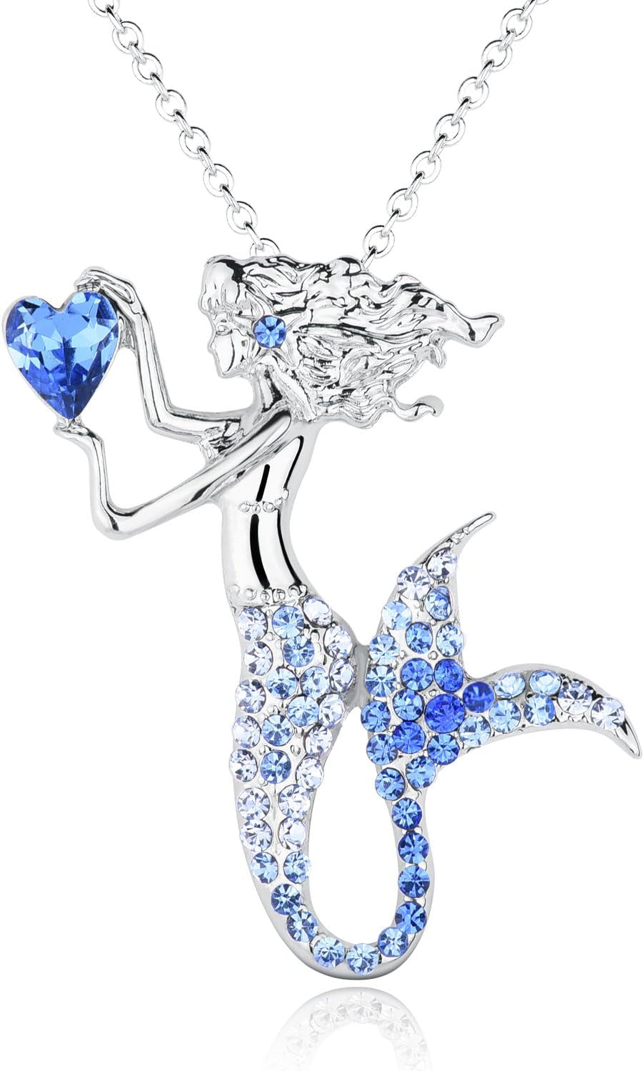 🧜‍♀️ Fashion Mermaid Birthstone Necklace Jewelry – White Gold Plated Austrian Crystal Pendant