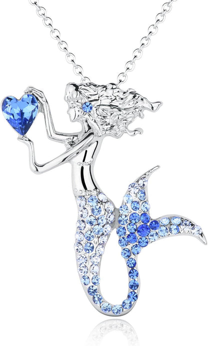 🧜‍♀️ Fashion Mermaid Birthstone Necklace Jewelry – White Gold Plated Austrian Crystal Pendant