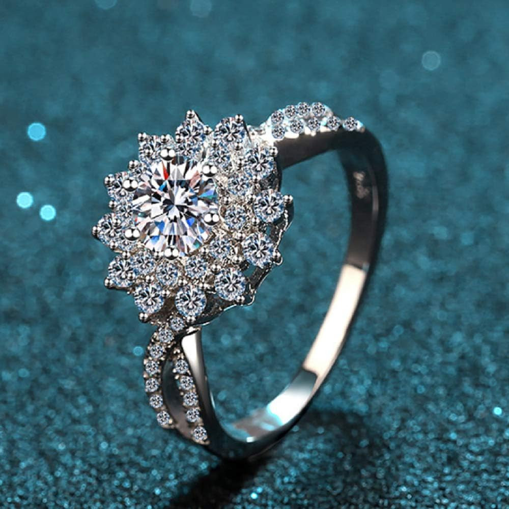 Flower Engagement Ring for Women – 1 Carat (CTW) Moissanite in 925 Sterling Silver | Wedding, Anniversary & Promise Ring
