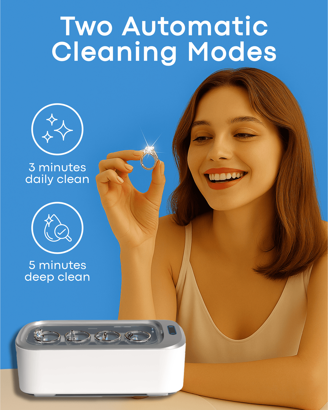 Ultrasonic Cleaner Set – 46kHz Portable Sonic Cleaning Machine with 18oz Clean Pod for Jewelry, Glasses, Watches, Dentures, and More