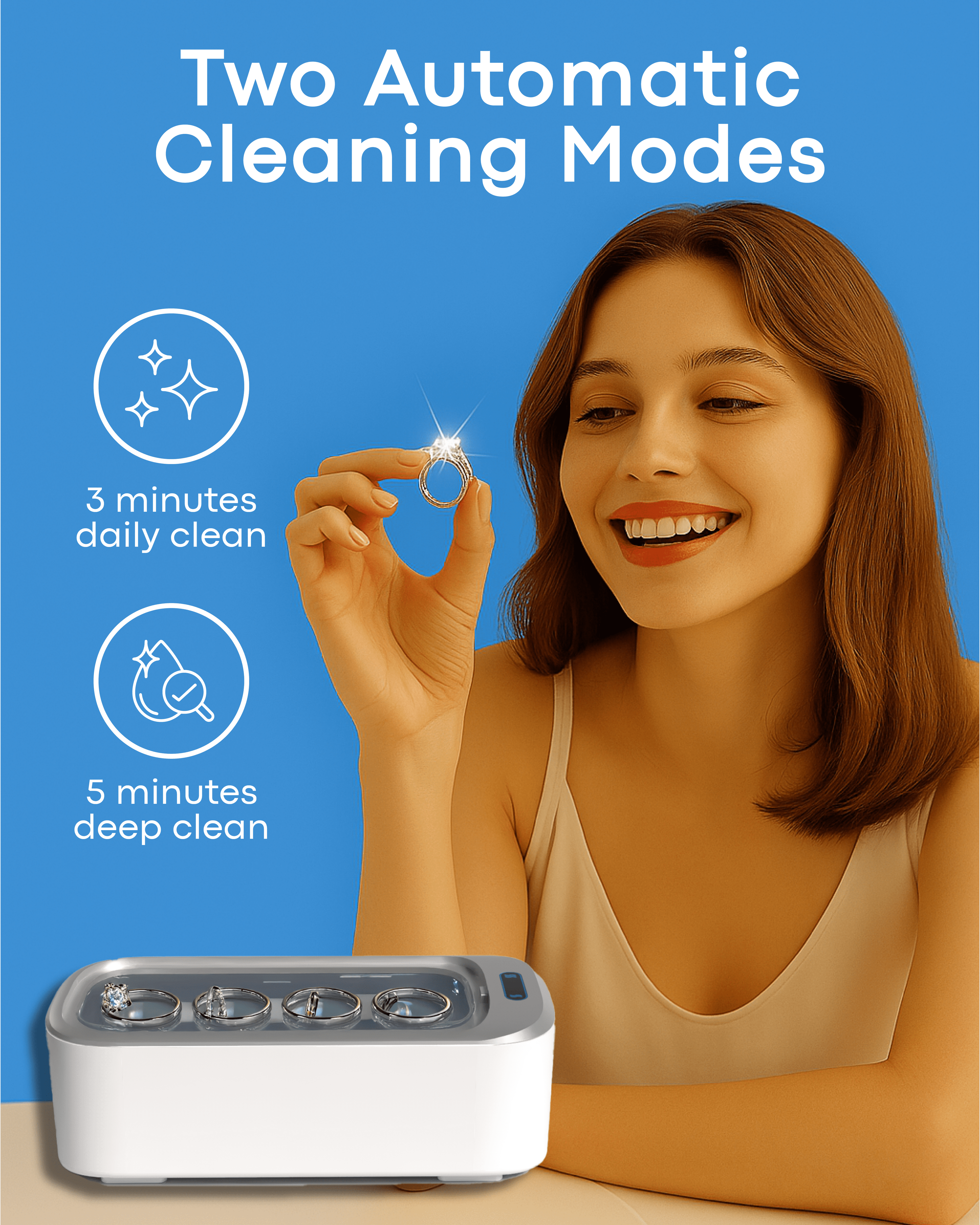 Ultrasonic Cleaner Set – 46kHz Portable Sonic Cleaning Machine with 18oz Clean Pod for Jewelry, Glasses, Watches, Dentures, and More