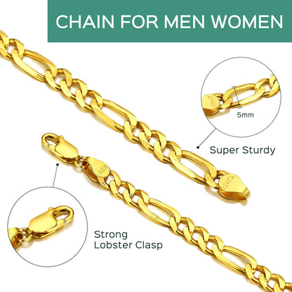 14K Gold Plated Italian 5MM Figaro Chain Necklace for Men &amp; Women – 925 Sterling Silver Core, Classic Style, Daily Wear Gift with Box for Valentine’s Day, Birthday, or Party