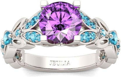 4.3 Carat Personalized Sterling Silver Butterfly Ring Set for Women – Purple Amethyst Round Cut Bridal Wedding Engagement Eternity Promise Rings