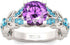 4.3 Carat Personalized Sterling Silver Butterfly Ring Set for Women – Purple Amethyst Round Cut Bridal Wedding Engagement Eternity Promise Rings