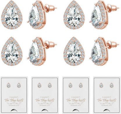 Bridesmaid Gift Set of 6 or 4 – Rose Gold Knot Stud Earrings with “I Couldn’t Tie the Knot Without You” Card – Wedding Proposal Jewelry for Women, Hypoallergenic