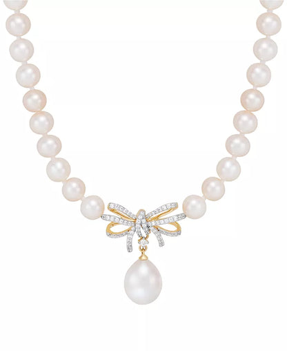 Cultured Freshwater Pearl &amp; Diamond Ribbon Collar Necklace – 1/5 Ct. T.W., 10K Gold, 17&quot;