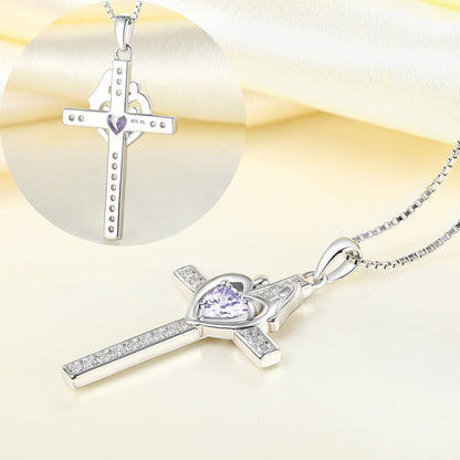 Mom Cross Necklace 925 Sterling Silver Mother Pendant Birthstone Mum Jewelry for Women