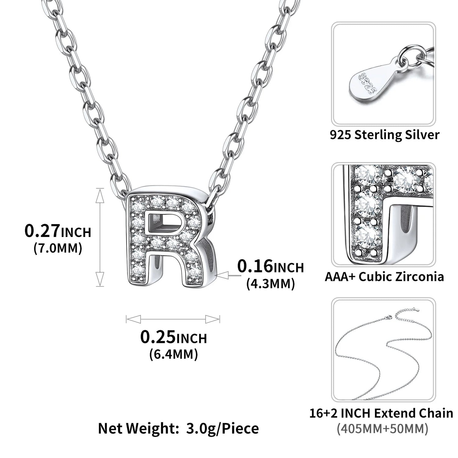 Sterling Silver Heart Initial Necklace – Tiny CZ Letter Pendant Choker Jewelry for Women