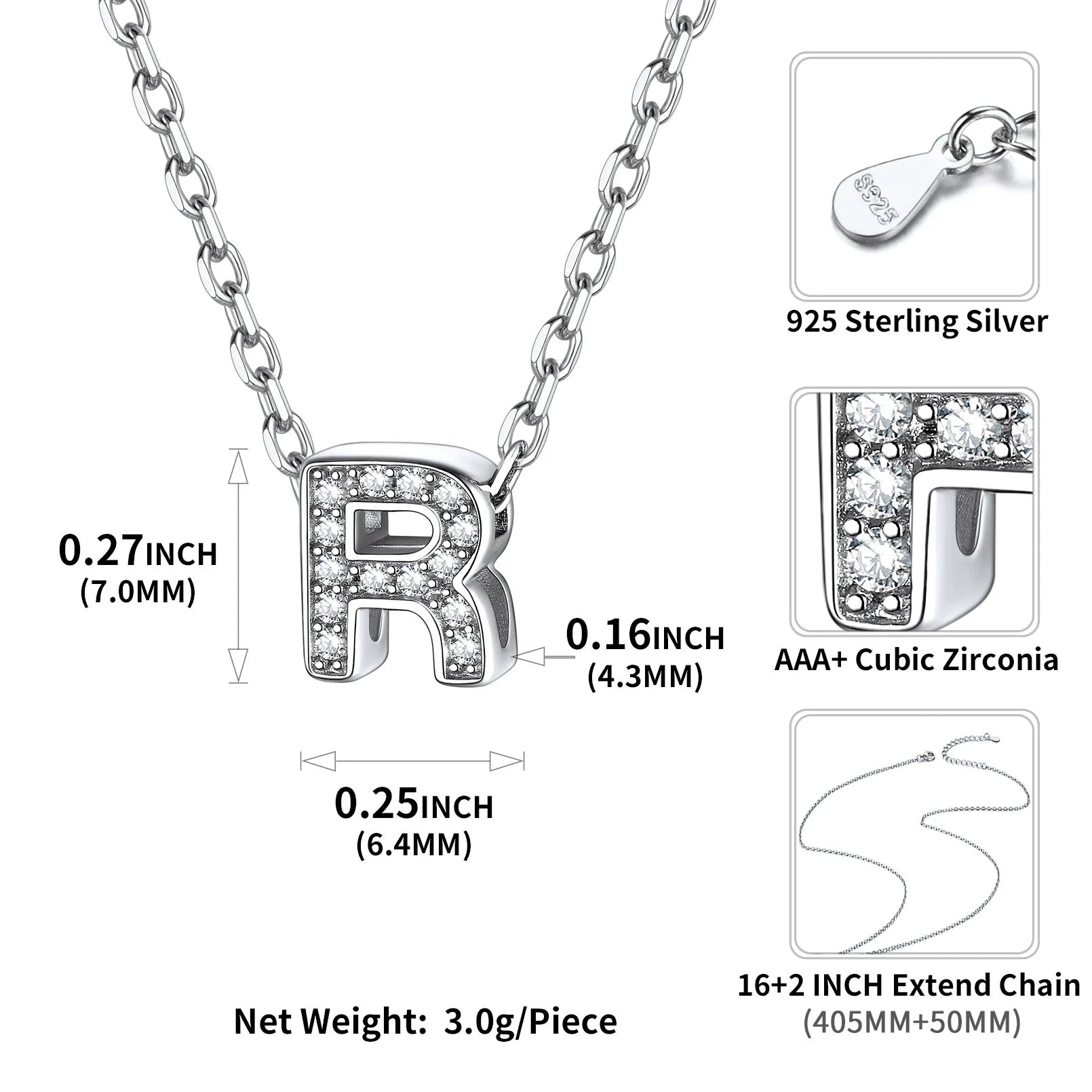 Sterling Silver Heart Initial Necklace – Tiny CZ Letter Pendant Choker Jewelry for Women