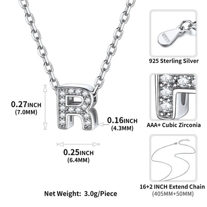 Sterling Silver Heart Initial Necklace – Tiny CZ Letter Pendant Choker Jewelry for Women
