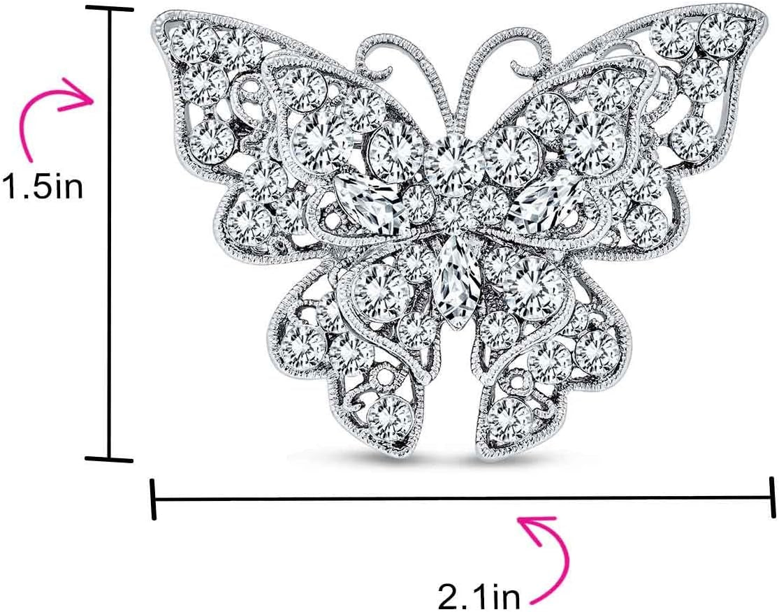 Large Statement Butterfly &amp; Dragonfly Brooch – Crystal Accent Scarf Pin for Women &amp; Teens | Silver or Gold Plated