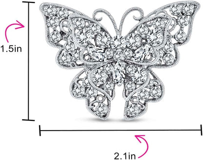 Large Statement Butterfly &amp; Dragonfly Brooch – Crystal Accent Scarf Pin for Women &amp; Teens | Silver or Gold Plated