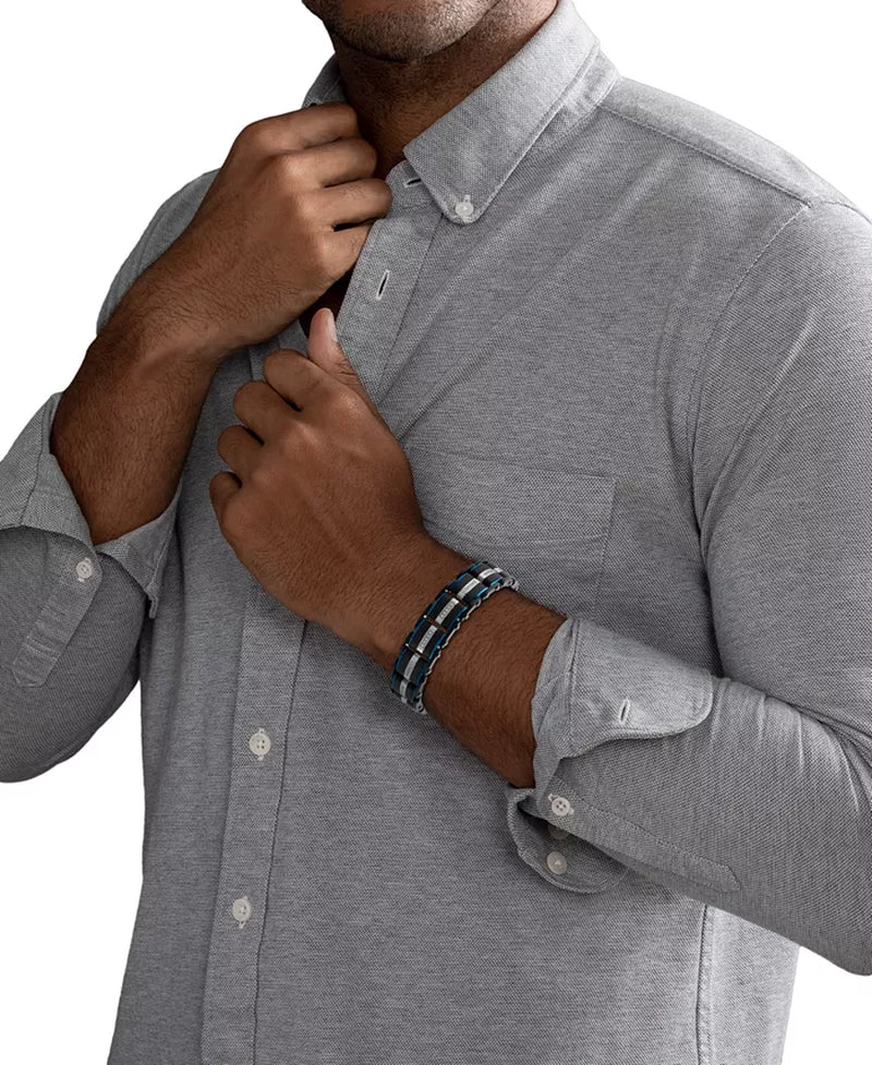 Men’s Diamond &amp; Carbon Fiber Link Bracelet – 1/3 Ct. T.W., Blue &amp; Black Ion-Plated Stainless Steel