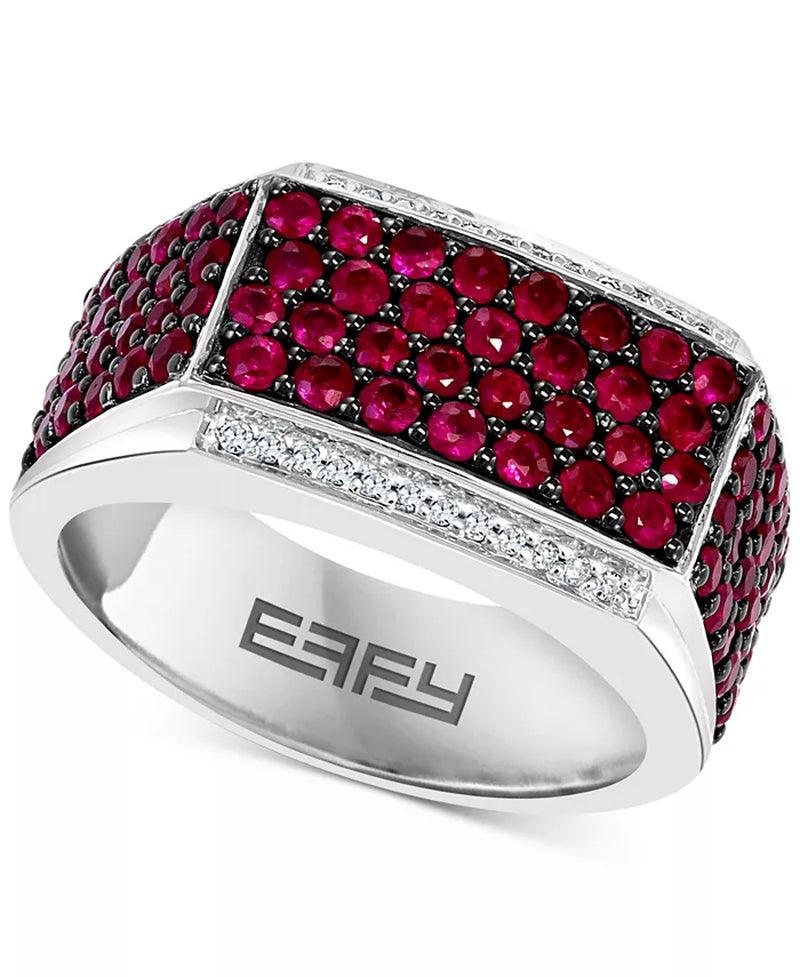 EFFY® Men’s Ruby &amp; Diamond Ring – 2-1/2 Ct. T.W. Ruby, 1/10 Ct. T.W. Diamond, Sterling Silver