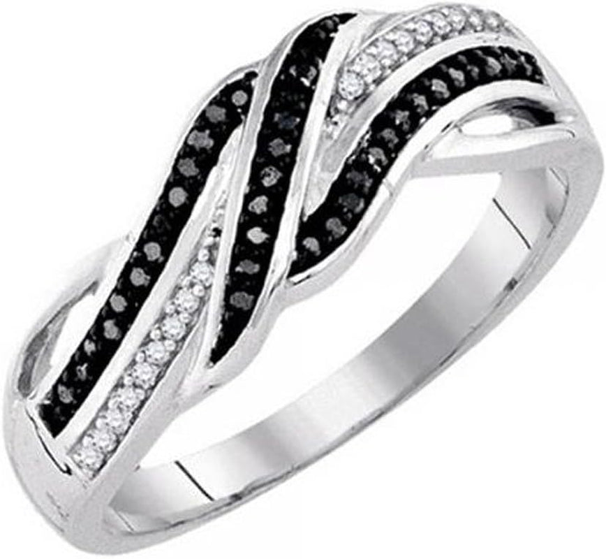 0.13 Ctw Black &amp; White Diamond Split Shank Cocktail Ring – Sterling Silver Fashion Right Hand Ring for Women