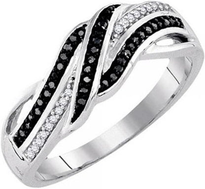 0.13 Ctw Black &amp; White Diamond Split Shank Cocktail Ring – Sterling Silver Fashion Right Hand Ring for Women