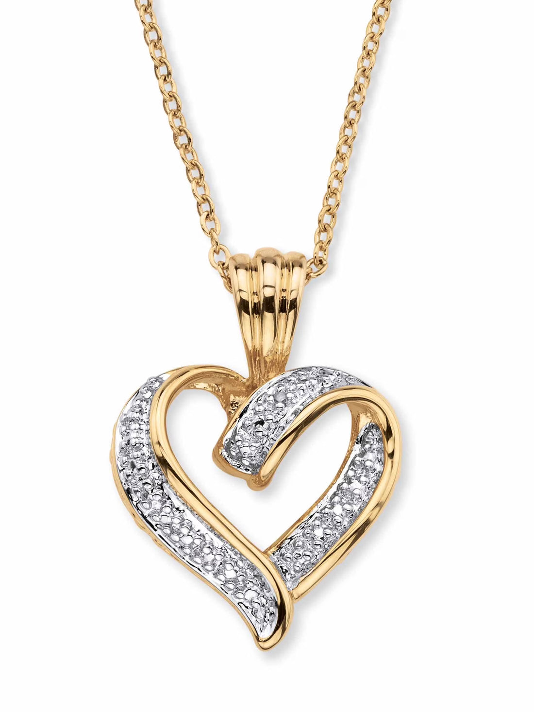 Diamond Accent Two-Tone Pave-Style Looped Heart Pendant Necklace – 18K Gold-Plated, 18” Chain