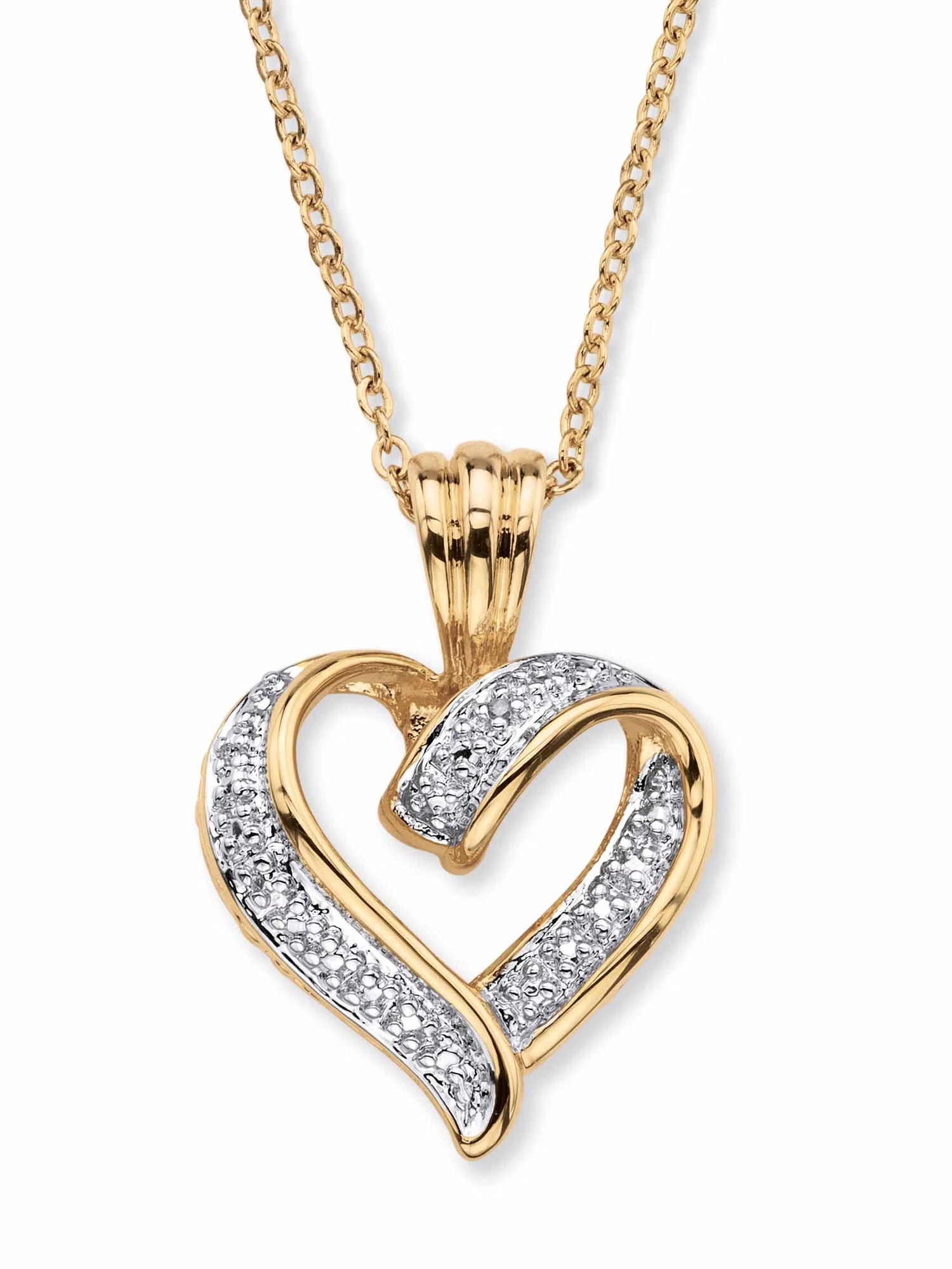 Diamond Accent Two-Tone Pave-Style Looped Heart Pendant Necklace – 18K Gold-Plated, 18” Chain