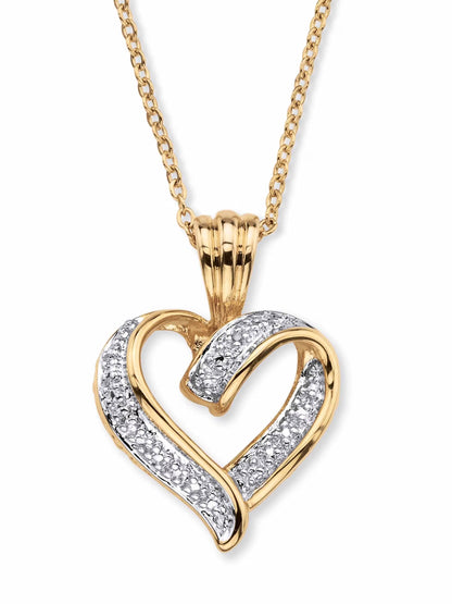 Diamond Accent Two-Tone Pave-Style Looped Heart Pendant Necklace – 18K Gold-Plated, 18” Chain