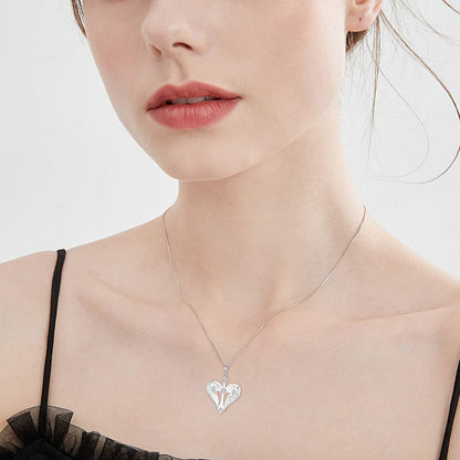 925 Sterling Silver Cross Necklace – Heart &amp; Angel Wings Pendant for Women