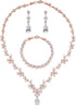 Wedding Jewelry Set – Silver Necklace, Earrings & Bracelet with Clear Cubic Zirconia for Bride & Bridesmaids