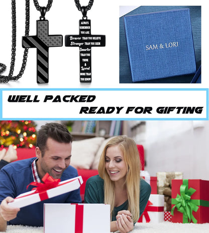 Cross Necklace for Teen Boys &amp; Men – Christian Pendant Chain Gift for 16-Year-Old Son, Boyfriend, Husband
