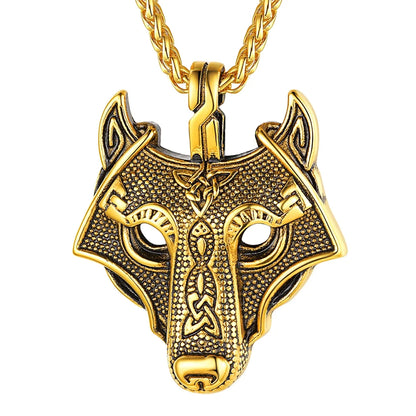 🐺 Viking Wolf Head Necklace for Men – Gold Plated Norse Celtic Amulet Pendant Norse Mythology Wolf Jewelry | Strength &amp; Courage Talisman | Birthday Gift for Men, Friends, Grandson