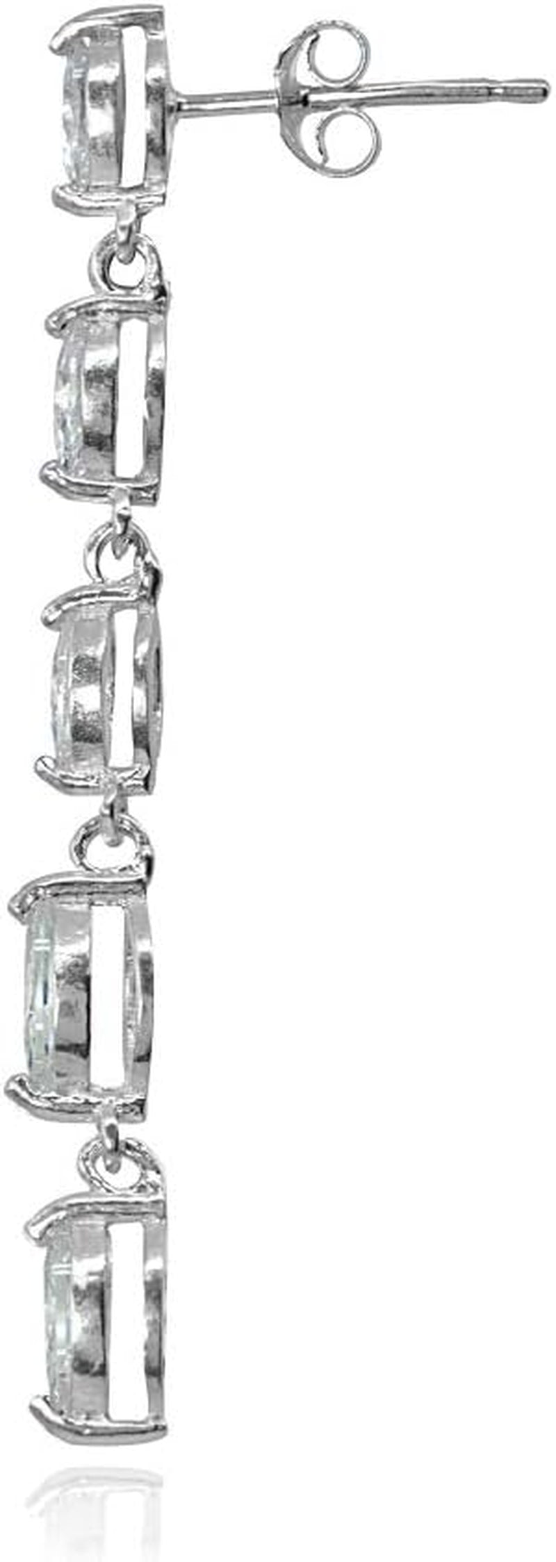 Sterling Silver Marquise-Cut Cubic Zirconia Long Dangle Drop Earrings – Elegant Statement Jewelry for Women