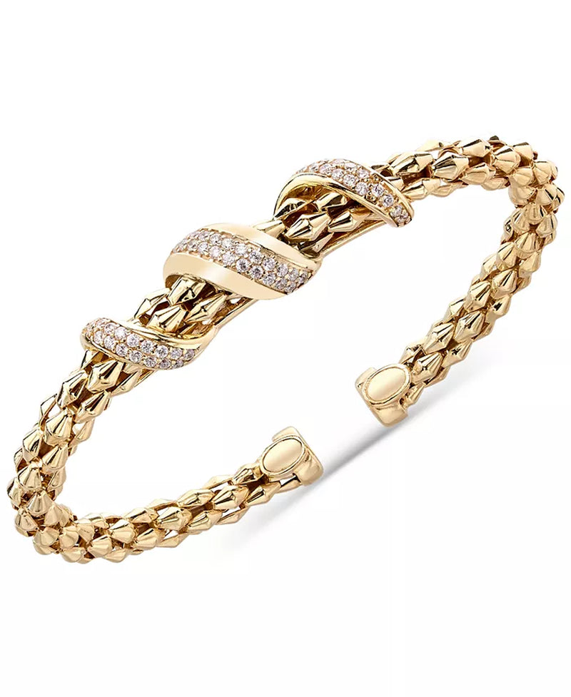 Diamond Pavé Twist Pyramid Link Cuff Bracelet – 5/8 Ct. T.W., 14K Gold-Plated Sterling Silver