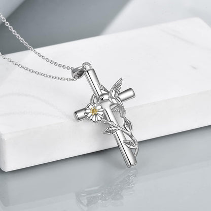 Sterling Silver Hummingbird, Ladybug &amp; Dragonfly Necklace – Cross &amp; Daisy Pendant Jewelry for Women, Perfect Gift