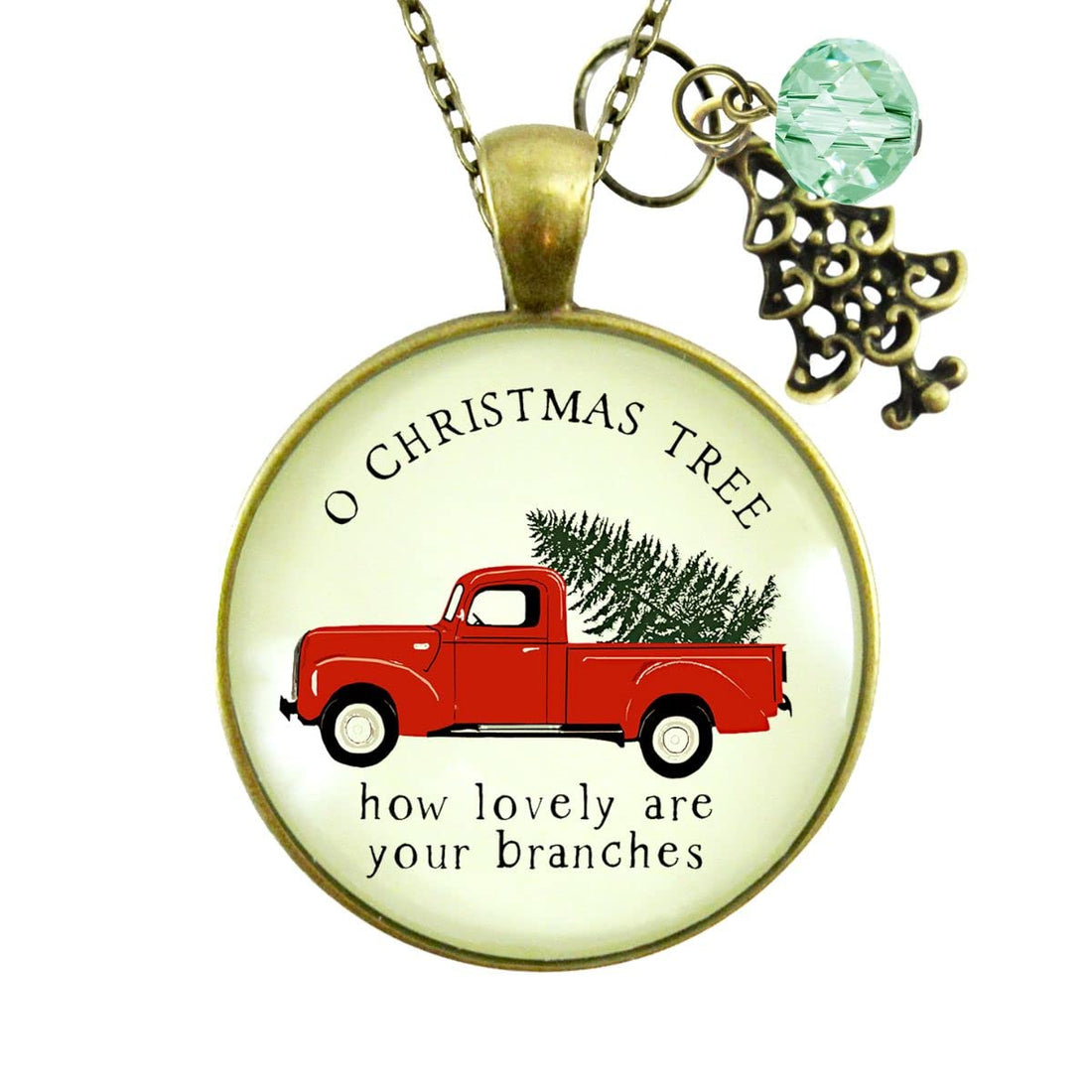 🎄 Red Truck Christmas Theme Necklace – Vintage Holiday Charm Jewelry