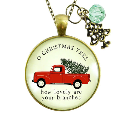 🎄 Red Truck Christmas Theme Necklace – Vintage Holiday Charm Jewelry