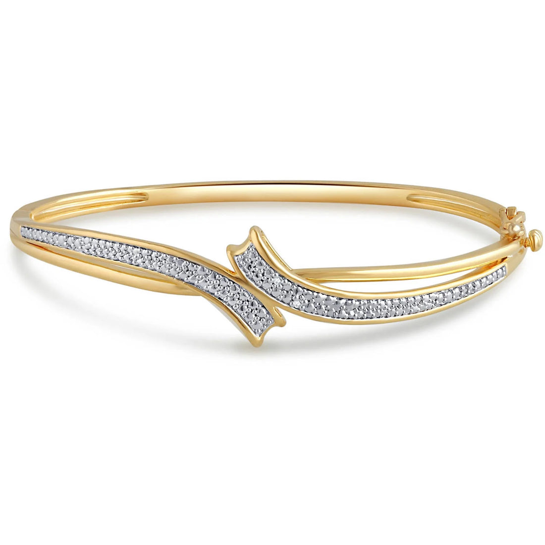 Diamond Accent Fashion Bangle – 14K Yellow Gold over Brass