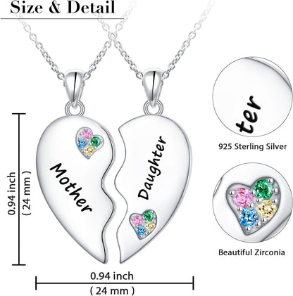 Sterling Silver Twin Heart Necklace – Matching Sister, Mother-Daughter, Friends &amp; Family Necklaces | Heart Halves for Meaningful Bonds