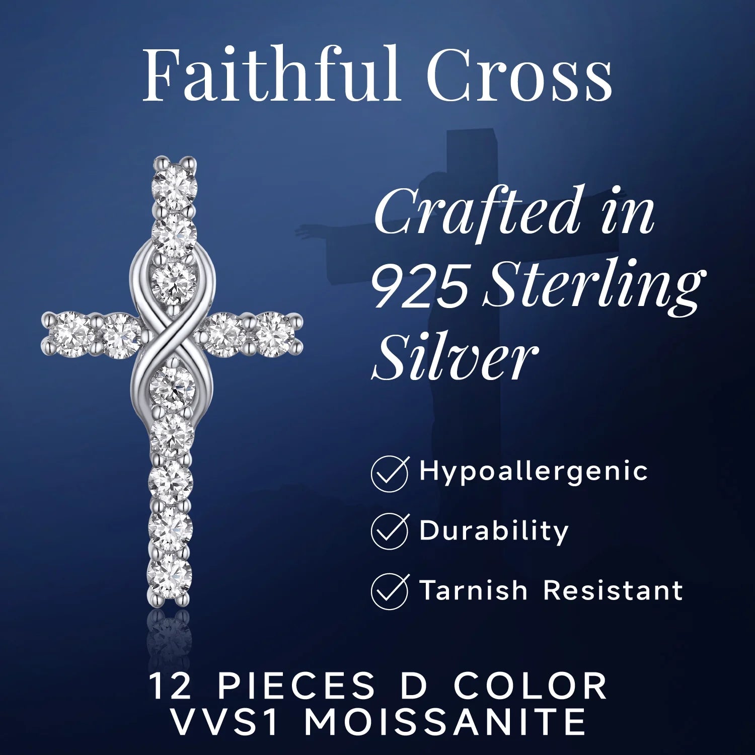 Cross Necklace for Women – 1 Carat Moissanite Sterling Silver Pendant | Christian Jewelry Gift