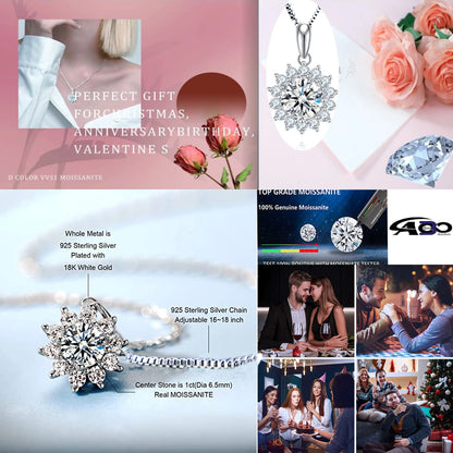 1 Carat Moissanite Pendant Necklace – 925 Sterling Silver with 18K Gold Plating, Dainty Diamond Jewelry for Women