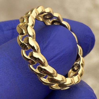 14K Gold Plated over Real 925 Sterling Silver Ring – Plain Miami Cuban Link, Sizes 6–13