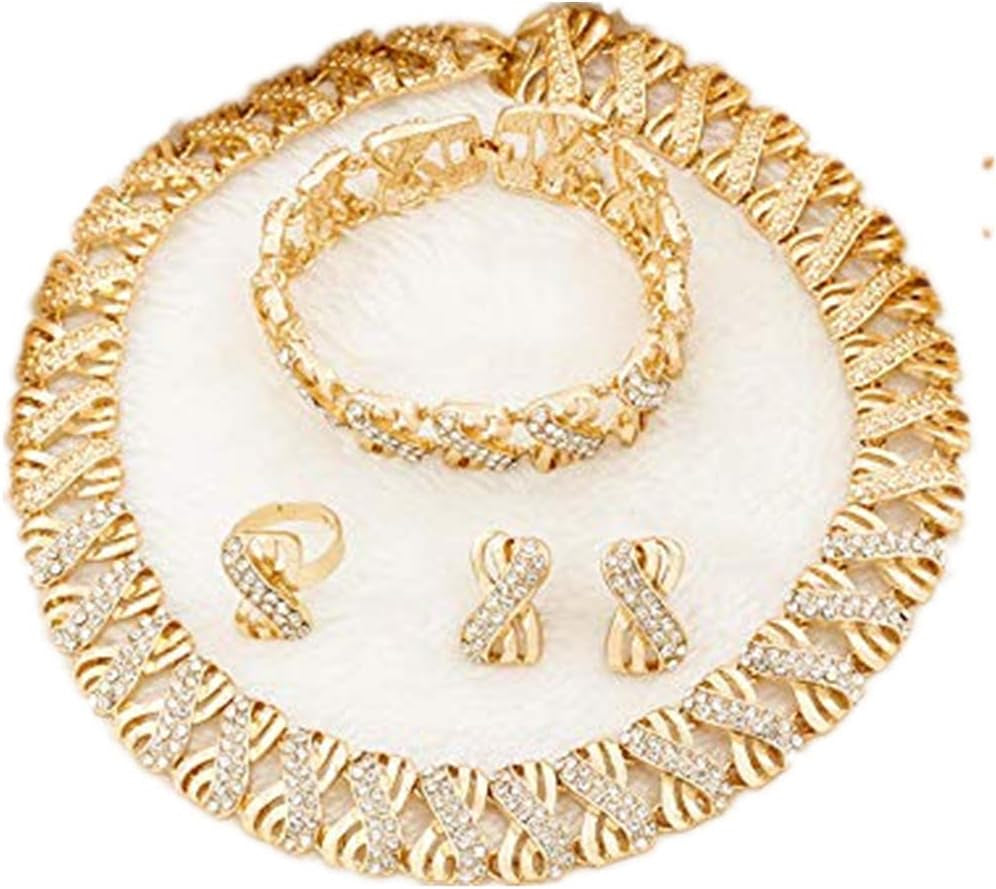 Liffly 18K Gold Tone Crystal Jewelry Set – Necklace, Earrings, Bracelet &amp; Adjustable Ring for Women