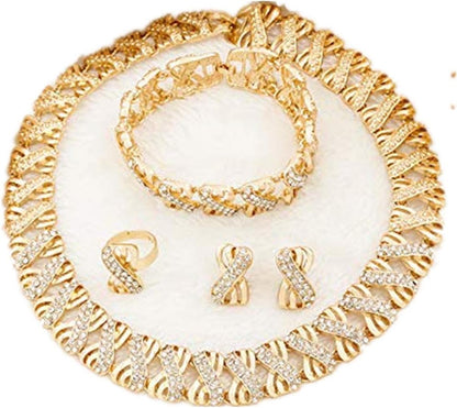 Liffly 18K Gold Tone Crystal Jewelry Set – Necklace, Earrings, Bracelet &amp; Adjustable Ring for Women