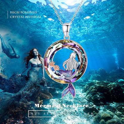 Mermaid Crystal Ocean Pendant Necklace – Sterling Silver