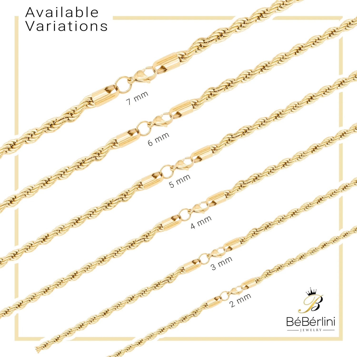 Rope Chain Necklace 14K Gold Plated Stainless Steel – Twisted Link Fashion Jewelry for Men, 24&quot; Length, 4mm Width