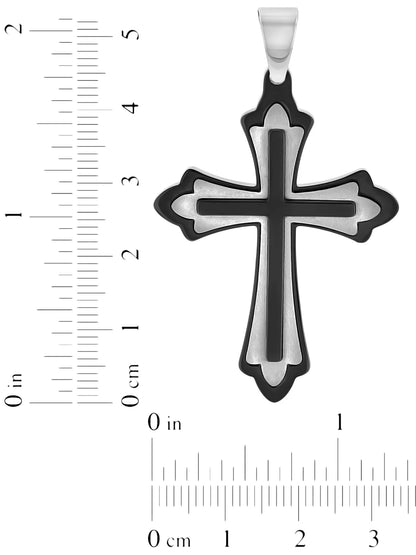 Men’s Stainless Steel Fleur De Lis Cross Pendant Necklace – Two-Tone Gold &amp; Silver Christian Chain Jewelry