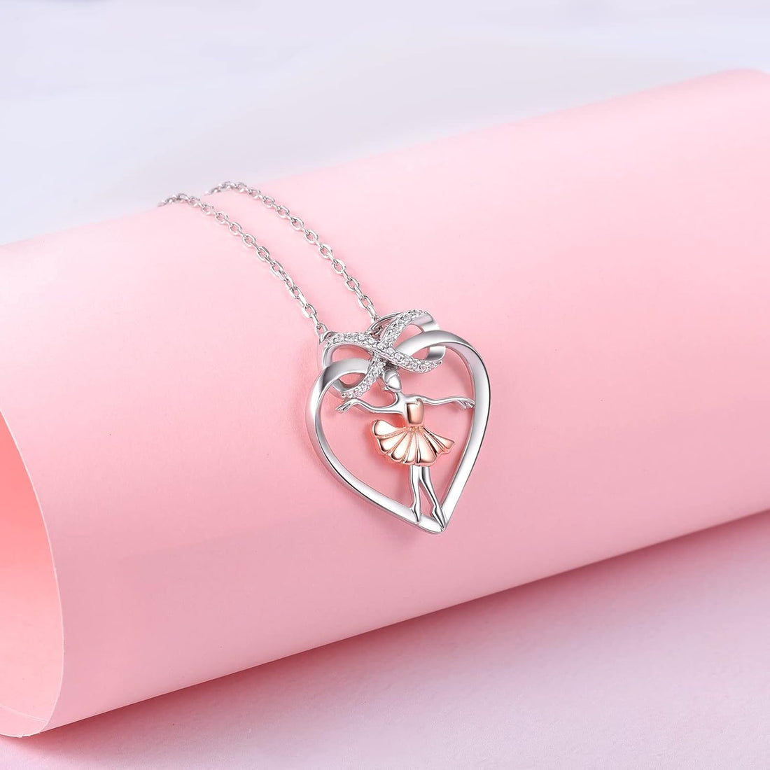 Ballet Dancer Necklace – 925 Sterling Silver Heart Ballerina Infinity CZ Pendant for Women