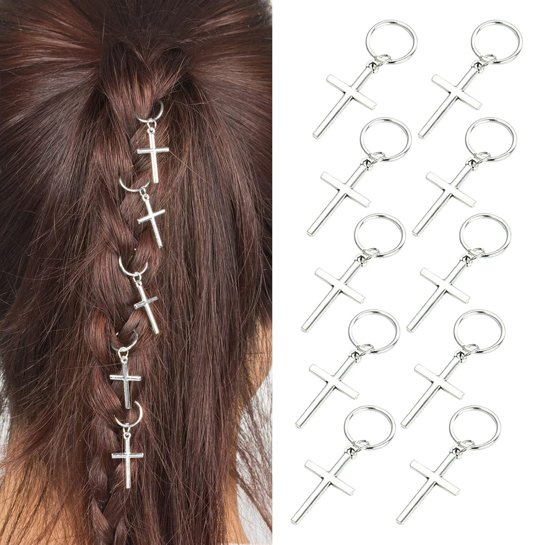 10-Piece Gold &amp; Silver Alloy Hair Clips, Hair Accessories for Braids with Butterfly Charms, Braid Clips with Crystal Accents, Hair Jewelry Hair Cuffs for Women and Girls (Silver)