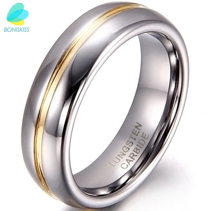 Couple Inset Tungsten Carbide Ring – 6/8mm Wedding, Engagement &amp; Anniversary Band for Him &amp; Her